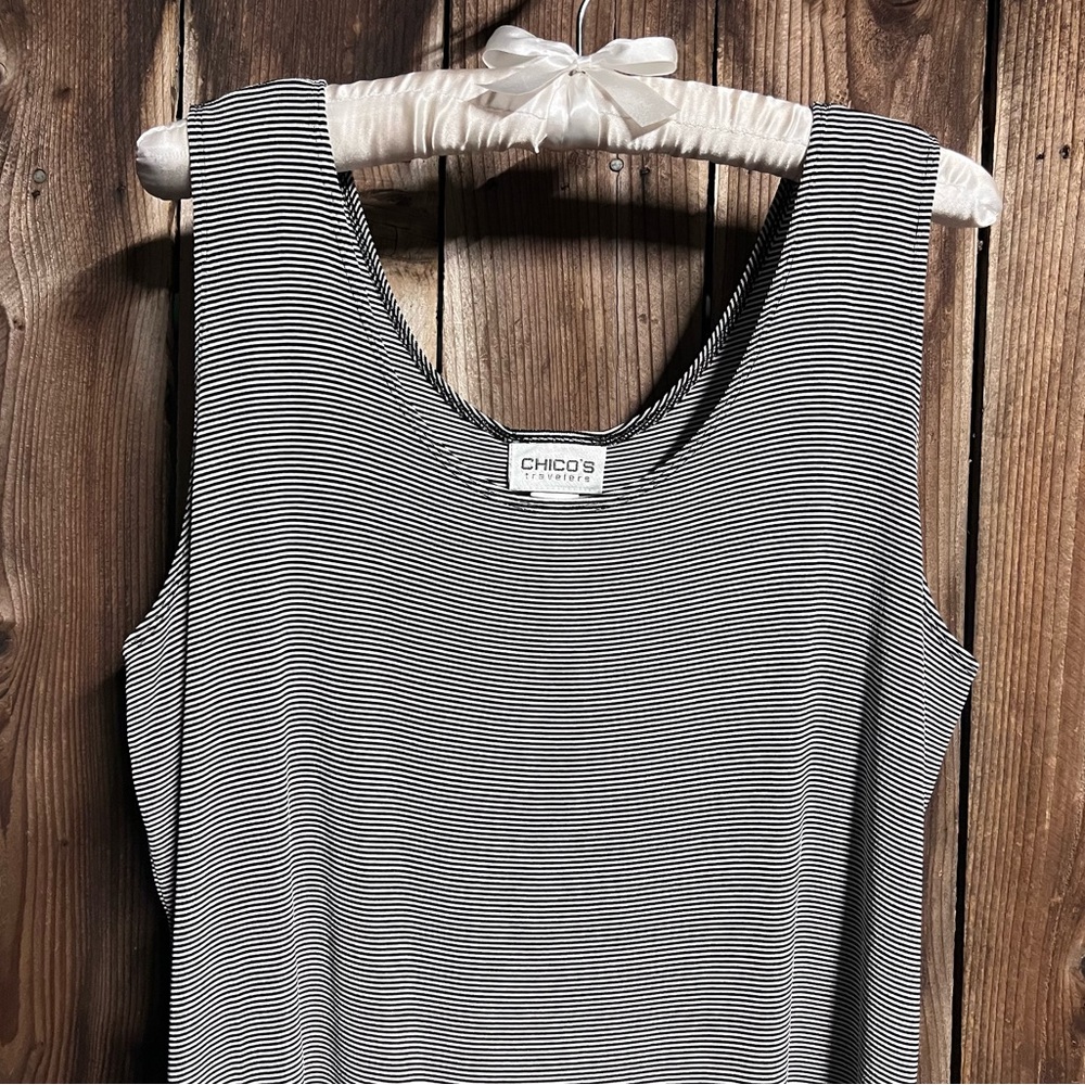 Chico’s Travelers Classic Black & White Striped Lagenlook Fall Tank Top Sz XL - Picture 3 of 7